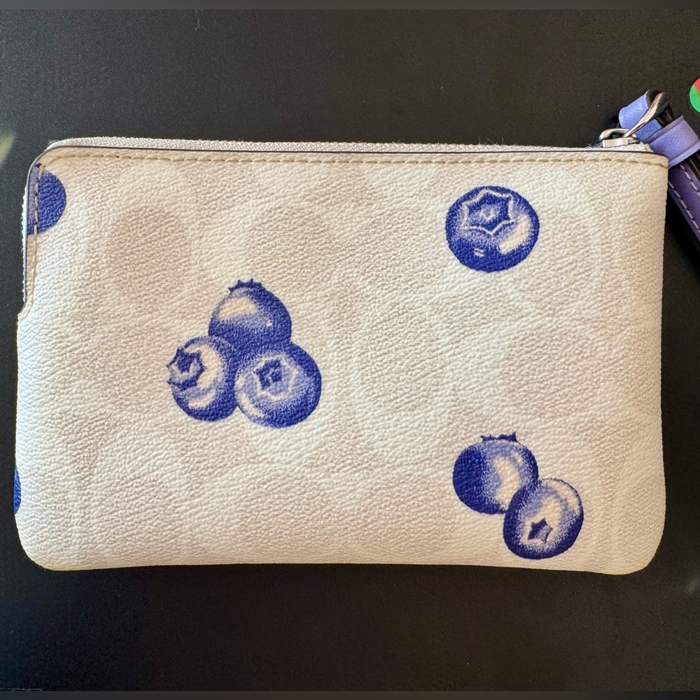 Coach Cream Pouch with Blueberry Design - Picture 2 of 4